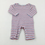 Red & Blue Striped Long Sleeve Romper - Boys 0-3 Months