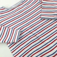 Red & Blue Striped Long Sleeve Romper - Boys 0-3 Months