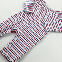 Red & Blue Striped Long Sleeve Romper - Boys 0-3 Months