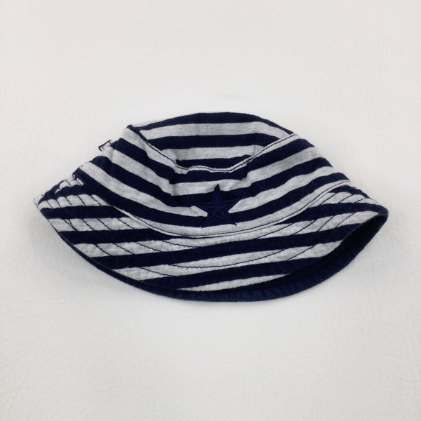 Star Appliqued Navy Striped Sun Hat - Boys 0-3 Months