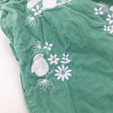 Birds & Bunny Embroidered Green Cord Dungarees - Girls 0-3 Months