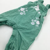 Birds & Bunny Embroidered Green Cord Dungarees - Girls 0-3 Months