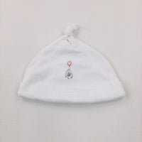 Elephant Embroidered White Jersey Hat - Boys 0-3 Months