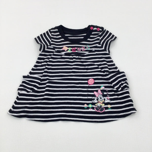 'Minnie' Mouse Appliqued Black Striped Dress - Girls 0-3 Months