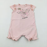 'Little Butterfly' Embroidered Pink Romper - Girls 0-3 Months