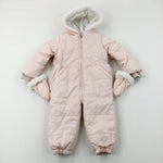 Peach Fleece Lined Winter Pramsuit With Detachable Mittens - Girls 12-18 Months