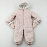 Peach Fleece Lined Winter Pramsuit With Detachable Mittens - Girls 12-18 Months