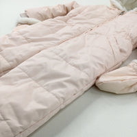 Peach Fleece Lined Winter Pramsuit With Detachable Mittens - Girls 12-18 Months