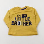 'I'm The Little Brother' Appliqued Yellow Long Sleeve Top - Boys 0-3 Months