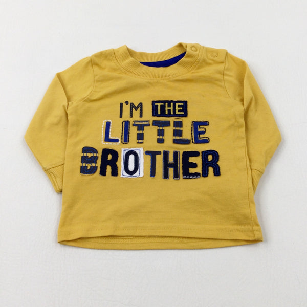 'I'm The Little Brother' Appliqued Yellow Long Sleeve Top - Boys 0-3 Months