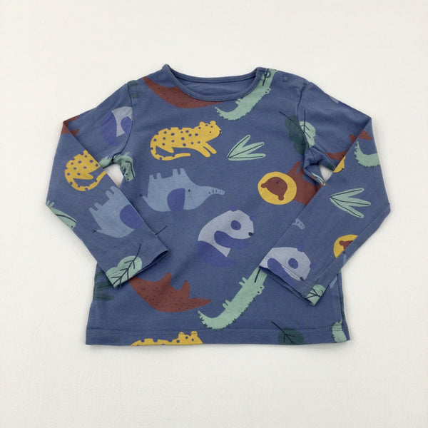 Jungle Animals Blue Long Sleeve Top - Boys 18-24 Months