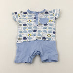 Whales Light Blue Romper - Boys 0-3 Months