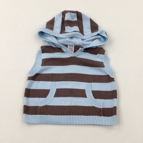 Brown & Blue Striped Knitted Hooded Tank Top - Boys 0-3 Months