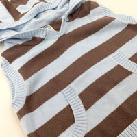 Brown & Blue Striped Knitted Hooded Tank Top - Boys 0-3 Months