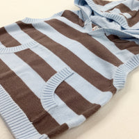 Brown & Blue Striped Knitted Hooded Tank Top - Boys 0-3 Months