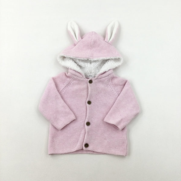 Pink Knitted Hooded Cardigan - Girls 3-6 Months