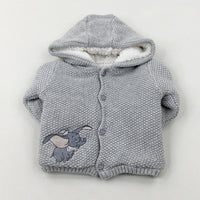 Disney's Dumbo Appliqued Grey Fleece Lined Knitted Jacket - Boys 0-3 Months