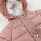 Stars Pink Padded Fleece Lined Winter Coat - Girls 0-3 Months