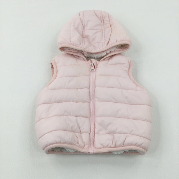 Pink Padded Fleece Lined Gilet With Hood - Girls 0-3 Months