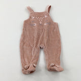 Cat Embroidered Pink Velour Dungarees - Girls 0-3 Months