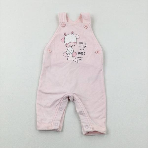 'Small Sweet And Wild Little One' Giraffe Appliqued Pink Dungarees - Girls 0-3 Months