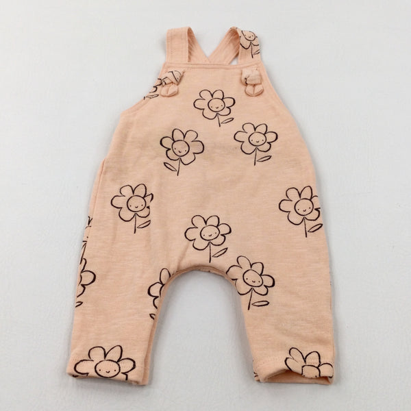 Flowers Peach Jersey Dungarees - Girls 0-3 Months