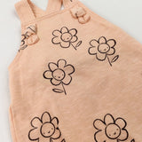 Flowers Peach Jersey Dungarees - Girls 0-3 Months