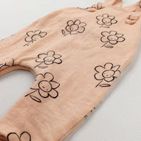 Flowers Peach Jersey Dungarees - Girls 0-3 Months