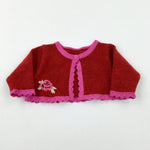 Flower Embroidered Red Wool Mix Knitted Cardigan - Girls 0-3 Months