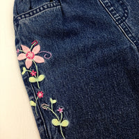 Colourful Flowers Embroidered Blue Denim Jeans - Girls 3-6 Months