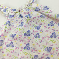 Colourful Flowers White Vest Top - Girls 3-6 Months
