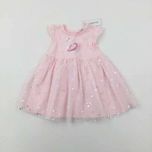 **NEW** Swan Appliqued Pink Party Dress - Girls 0-3 Months
