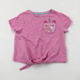 Unicorn Sequinned Glittery Pink Tie Top T-Shirt - Girls 18-24 Months