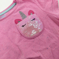 Unicorn Sequinned Glittery Pink Tie Top T-Shirt - Girls 18-24 Months