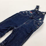 Colourful Flowers Blue Denim Dungarees - Girls 3-6 Months