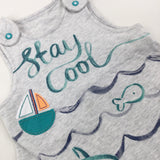 'Stay Cool' Boat Appliqued Grey Dungarees - Boys 3-6 Months