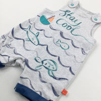 'Stay Cool' Boat Appliqued Grey Dungarees - Boys 3-6 Months