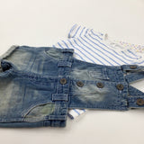 **NEW** Blue Striped T-Shirt & Blue Denim Dungarees Set - Girls 6-9 Months