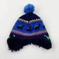 Dinosaurs Navy Fleece Lined Knitted Winter Hat - Boys 3-6 Months