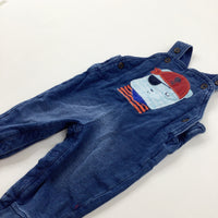 Pirate Appliqued Blue Dungarees - Boys 6-9 Months