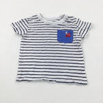 Train Motif Navy Striped T-Shirt - Boys 3-6 Months