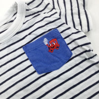 Train Motif Navy Striped T-Shirt - Boys 3-6 Months