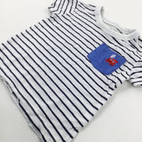 Train Motif Navy Striped T-Shirt - Boys 3-6 Months