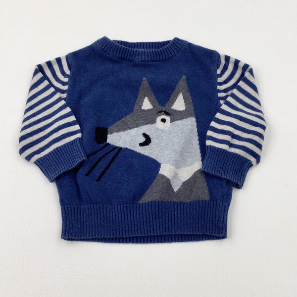 Fox Blue Knitted Jumper - Boys 3-6 Months