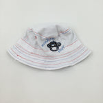 **NEW** 'Monkey Stuff' Monkey Appliqued White Sun Hat - Boys 6-9 Months