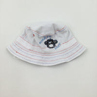 **NEW** 'Monkey Stuff' Monkey Appliqued White Sun Hat - Boys 6-9 Months