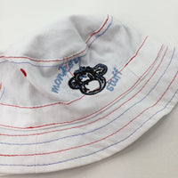 **NEW** 'Monkey Stuff' Monkey Appliqued White Sun Hat - Boys 6-9 Months