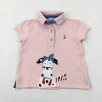 'Smile' Dog & Camera Appliqued Pale Pink Polo Shirt - Girls 18-24 Months