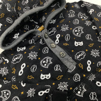 'Wow!' Patterned Black Lightweight Hoodie - Boys 3-6 Months