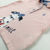 'Smile' Dog & Camera Appliqued Pale Pink Polo Shirt - Girls 18-24 Months